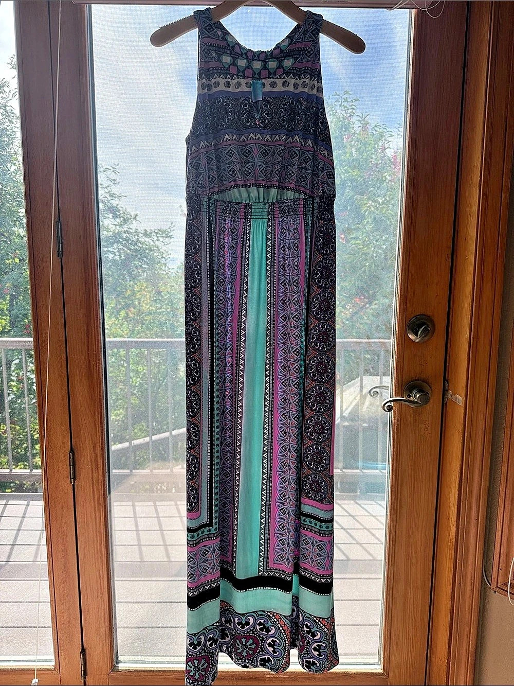 Somo Geometric Maxi Dress in Black & Pink Size Medium